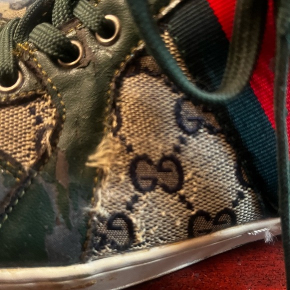 GUCCI MONOGRAM HI COATED CANVAS SNEAKERS PRINTED GG Sz 9 Men FLAWS DIY DIY - Picture 4 of 12